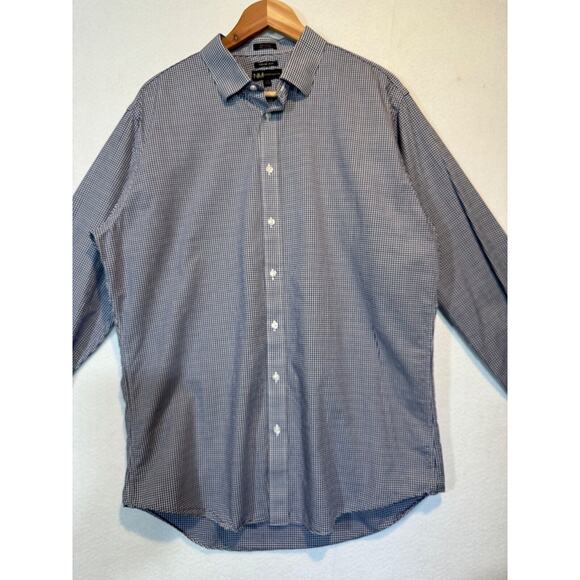 Neiman Marcus Mens Large Blue White Plaid Trim Fit Button Up Shirt 17 34/35 - Picture 8 of 11